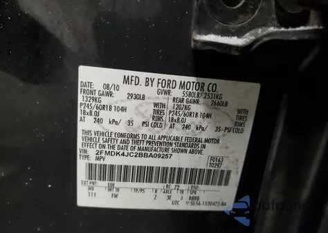 2011 Ford Edge Sel z USA, uszkodzony, nr VIN 2FMDK4JC2BBA09257